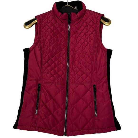 Andrew Marc Womens Puffer Vest Small Burgandy/Black Padded Sleeveless Jacket Zip - Picture 11 of 12